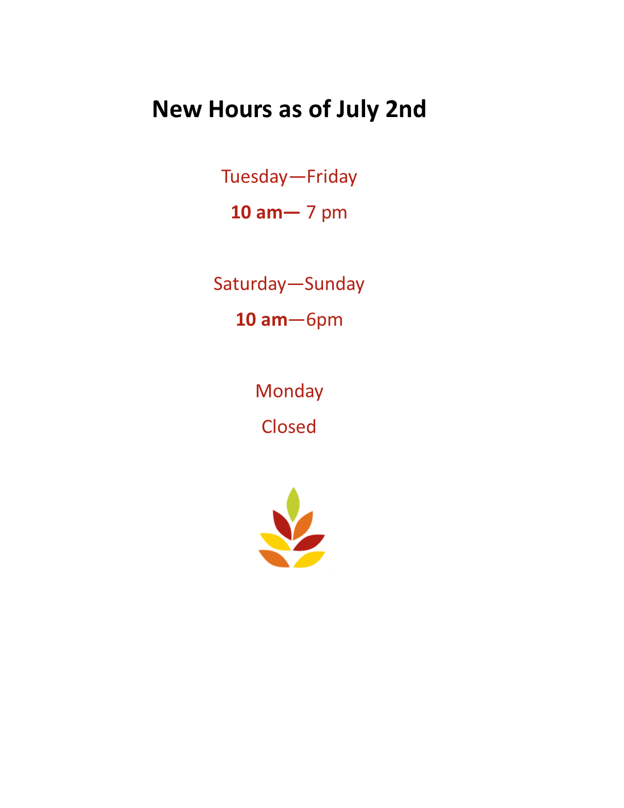 Urgent Notice Operating Hours